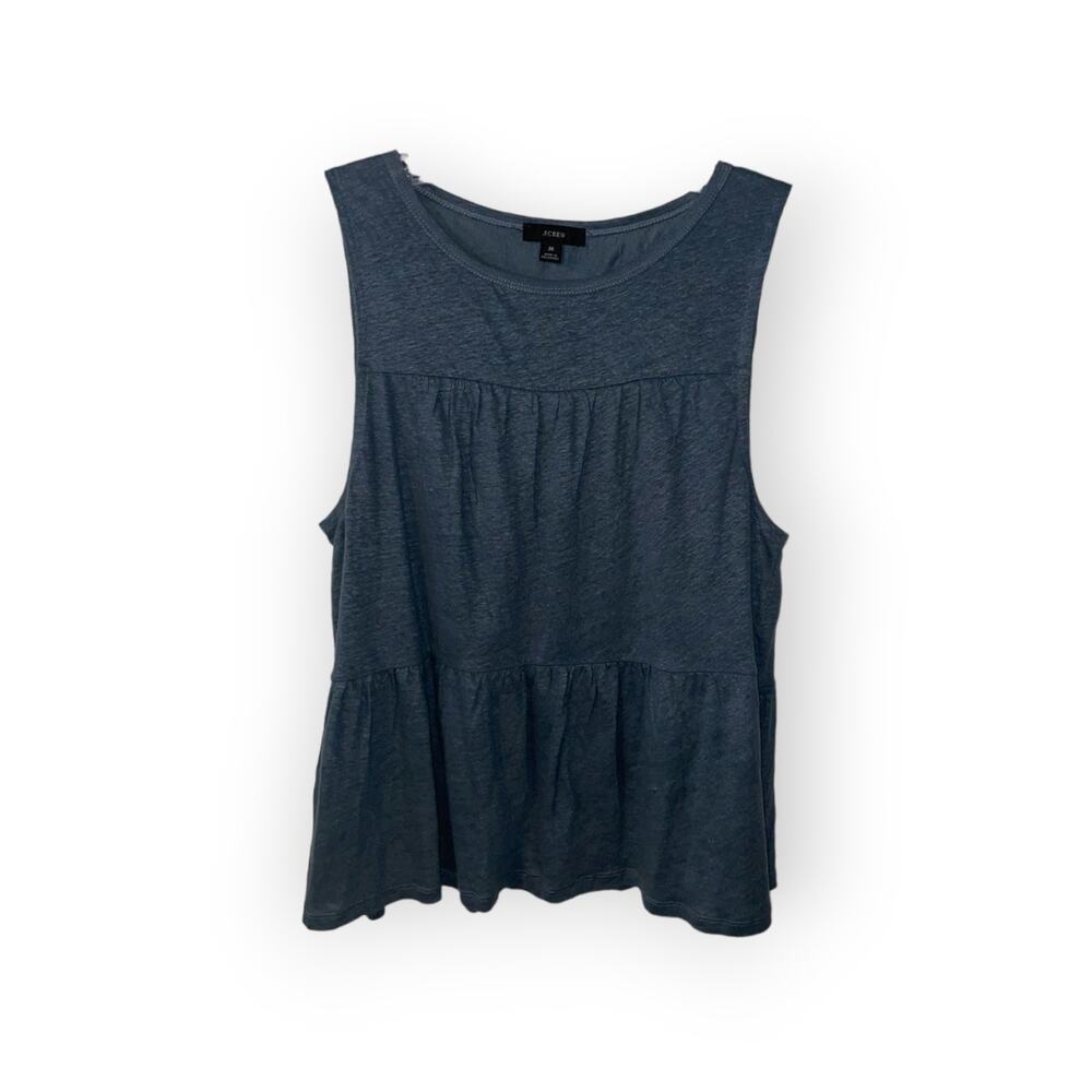 J.Crew Blue 100% Linen Tiered Tank Top Size M EUC